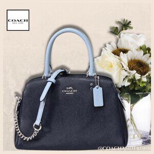 COACH Midnight and Light Blue Leather Mini Lillie Crossbody Silver Accents NWT
